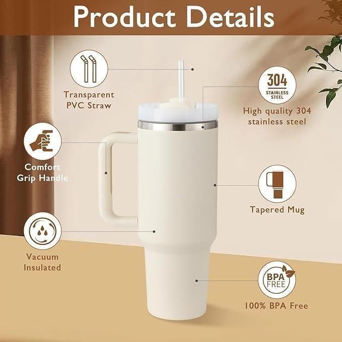 Stainless Steel Tumbler with Lid & Straw – 1200ML