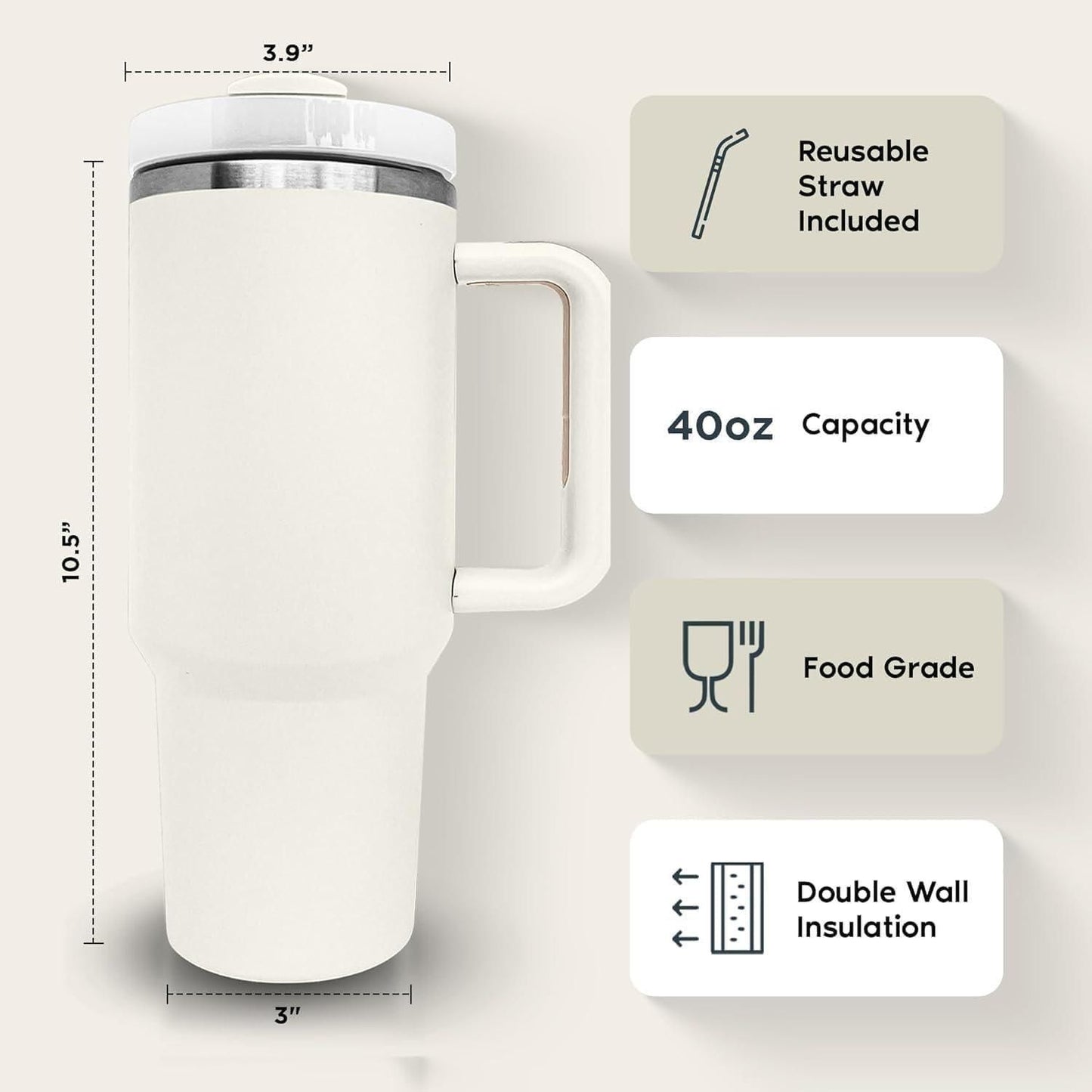 Stainless Steel Tumbler with Lid & Straw – 1200ML