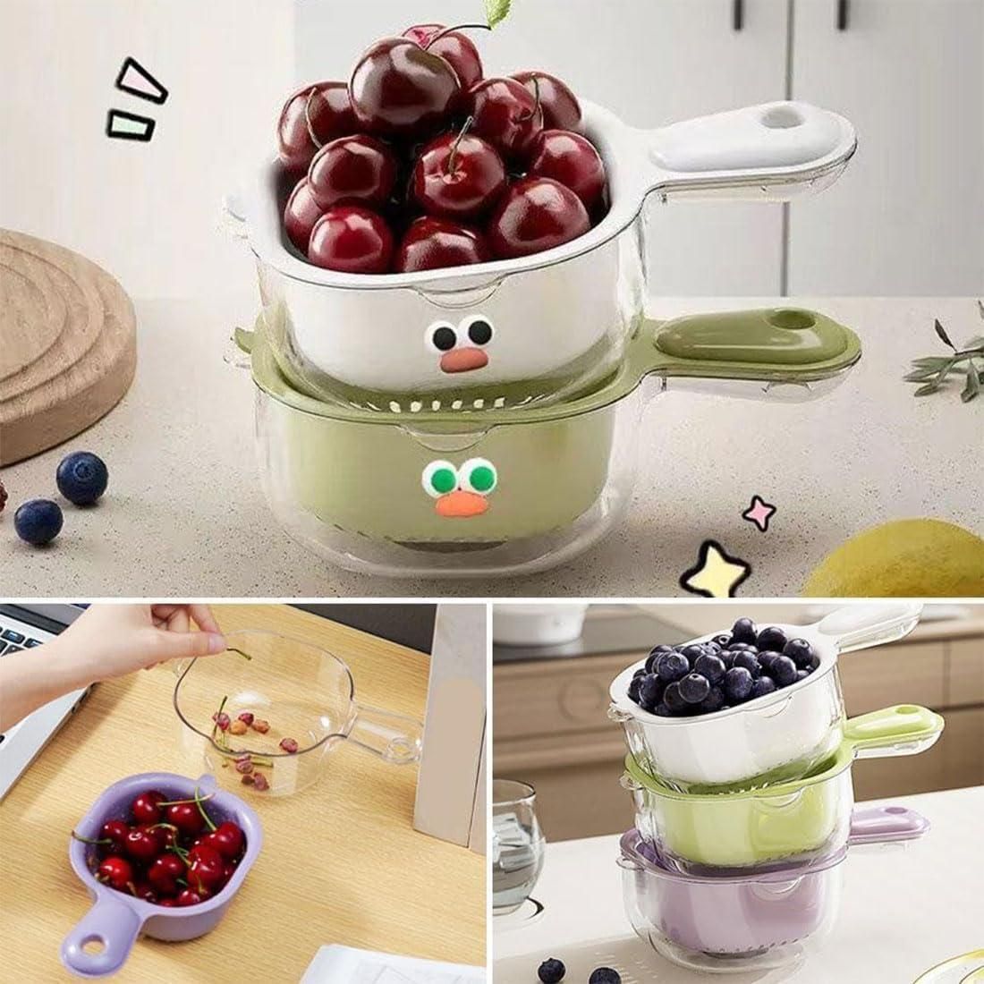 Strainer Dual-Layer Veggie & Fruit Draining Basket - with Handle