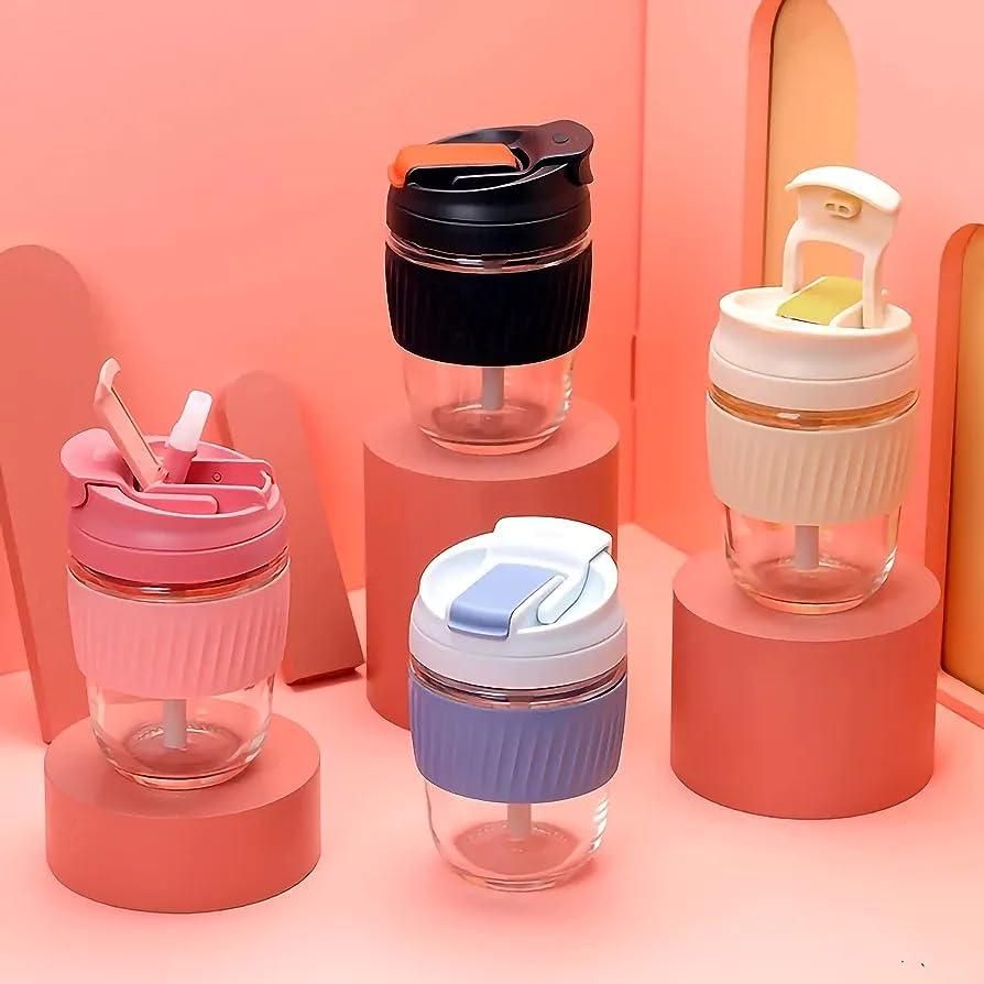 Glass Tumbler with Airtight Lid & Straw– 300ML