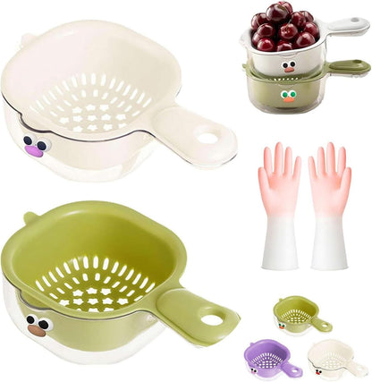 Strainer Dual-Layer Veggie & Fruit Draining Basket - with Handle